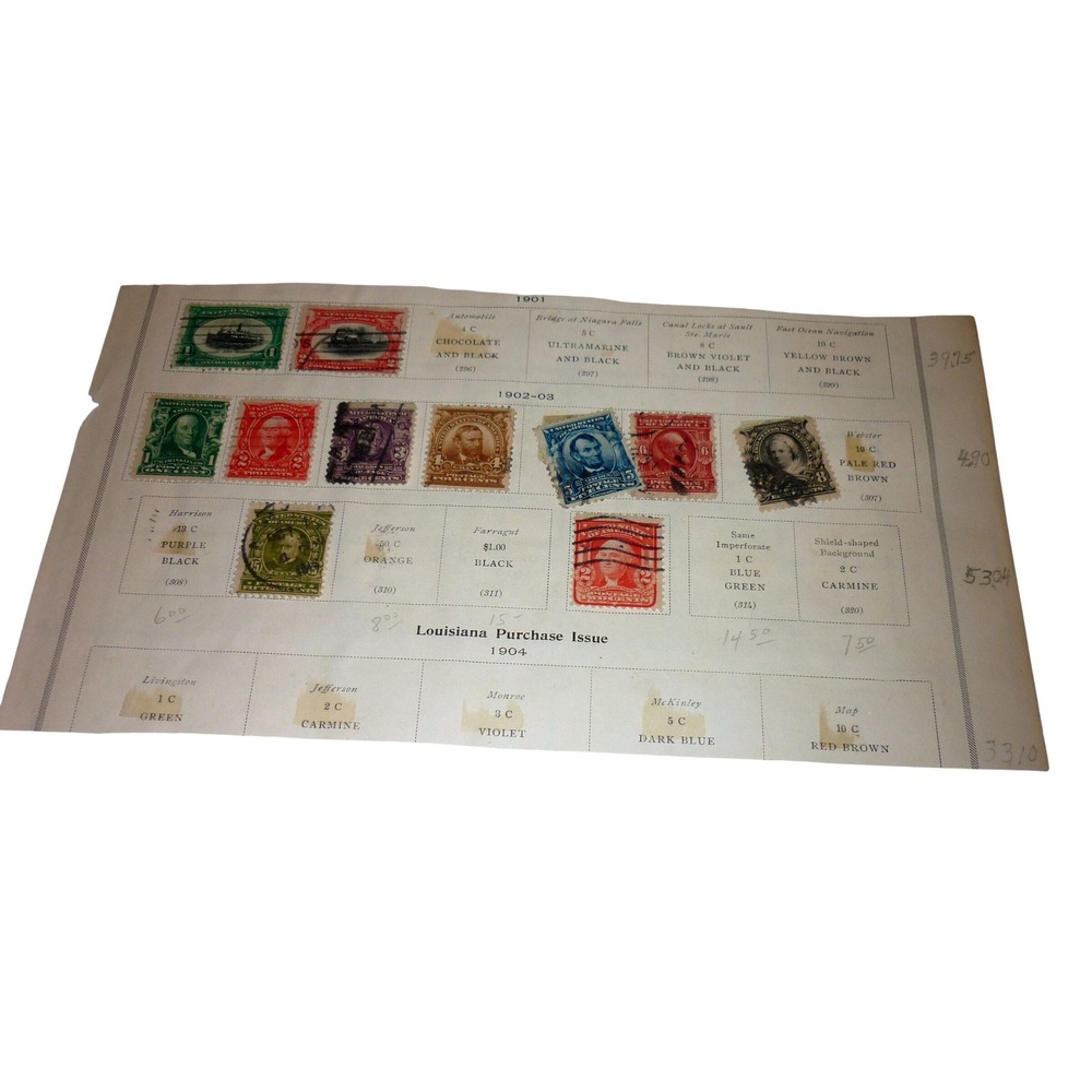 Vintage US Postage Stamp Collection 1901-1904 Album Page Pan-American 1902-03
